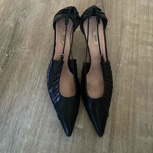 Black Prada pointed toe kitten heels